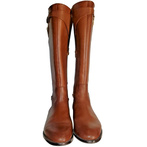 Gianni Bini Brownish Red Leather Boots Gold Zipper Buckle Accents 8M Low Heel - Picture 6 of 7